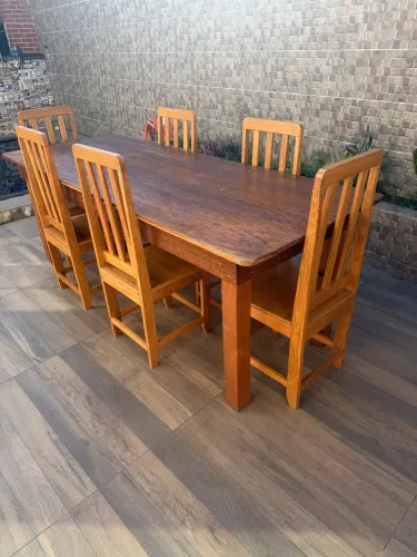 Conjunto de mesa grande de madeira 6 cadeiras