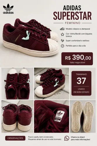 Tênis Adidas Superstar bordô/vinho - original, usado em bom estado