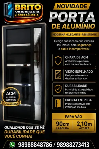 Porta em alumínio preto com ACM medida 90x2.10 pronta entrega