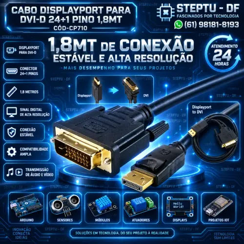 Cabo Displayport Para Dvi-d 24+1 Pino 1,8mt Arduino Automação COD-CP710