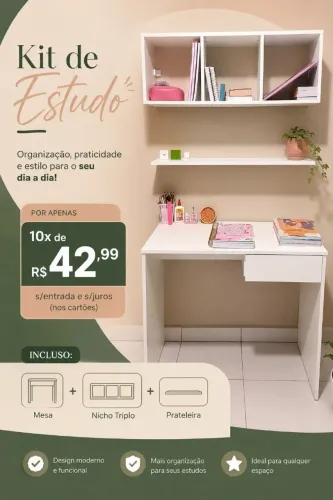 Mesa +nicho +pratileira em mdf