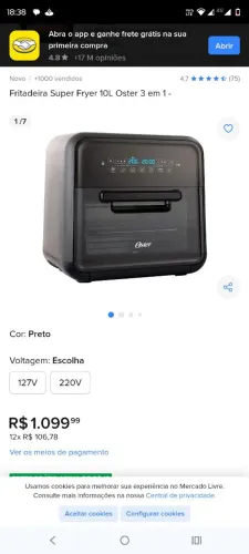 Vendo forno Air frier 10 litros marca Oxer