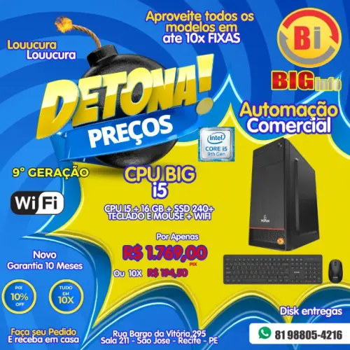 Computador Core I5 9° Ger. Ssd 240gb Ddr4 16gb Memoria Ram NFe Em Ate 10x Fixas
