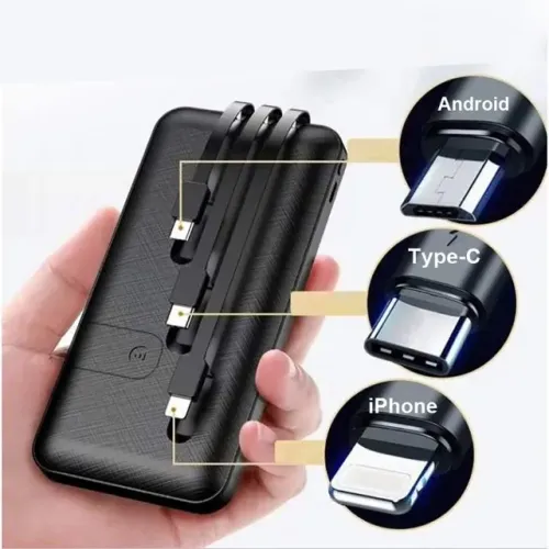 Carregador portátil H´maston 10000mah com 3 cabos mais saída usb 
