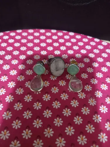 Conjunto de prata 925 e pedras semipreciosas