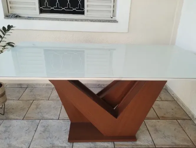 Conjunto Sala de Jantar Mesa Tampo de Vidro 6 Cadeiras Espanha Yescasa Ypê Usada 
