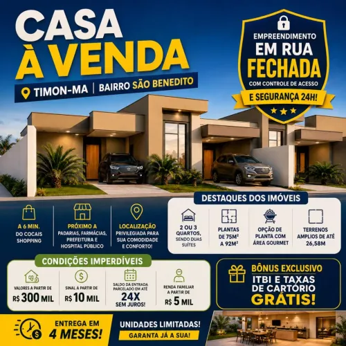Casa para Venda em Timon, Centro, 2 dormitórios, 1 suíte, 2 banheiros, 1 vaga