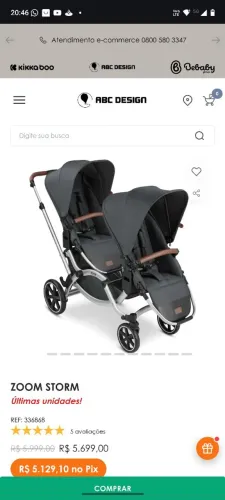 Carrinho de bebê gêmeos ABC Design Zoom Storm