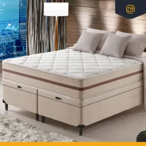 Kit de Colchão Resistence King e Cama Base Baú King Bege/Branco