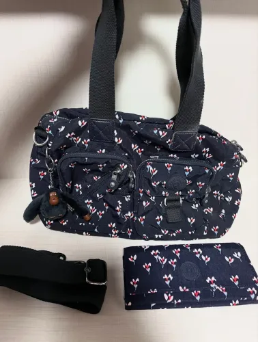 kit kipling original floral bolsa + carteira c/ alça longa | oportunidade