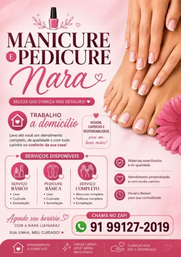 Faço unha domicílio pés e mãos.
