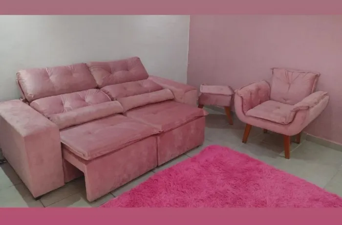 Sofá retrátil+poltrona+ puff queima de estoque várias cores