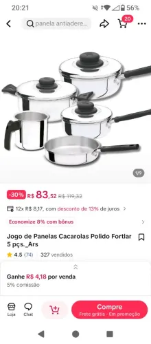 Jogo de panela na caixa