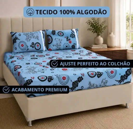Lençol De Malha Casal 100% Algodão C/ Fronha Macio Elástico