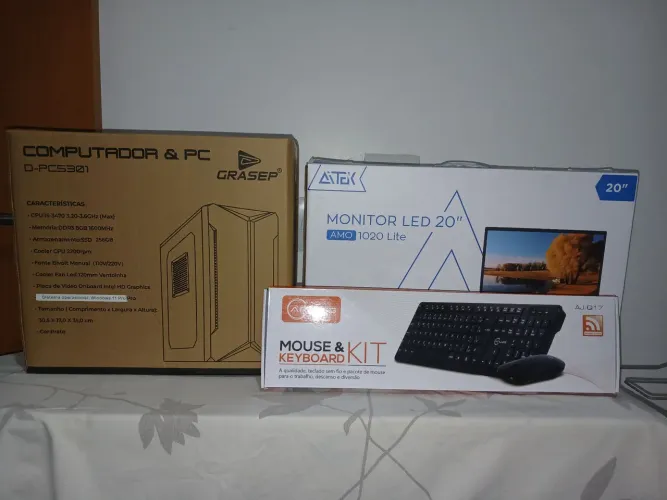Computador e PC Grasep + Monitor LED 20" Aitek + Mouse e teclado sem fio ANJ.GG