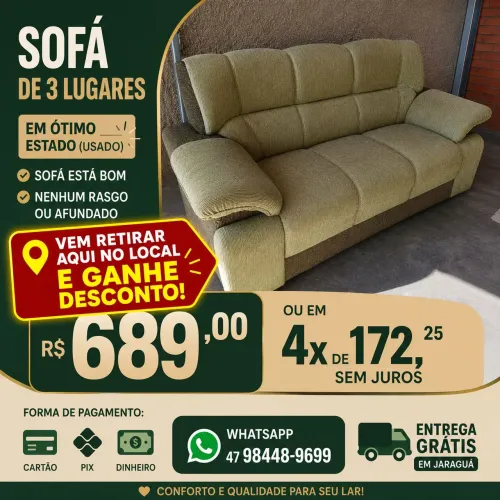 SOFÁ 3 LUGARES CONFORTÁVEL EM ÓTIMO ESTADO