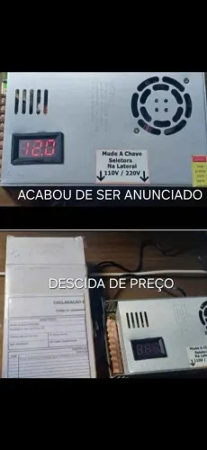 Fonte chaveada 12v 120 amperes 1800W completa cooler refrigeração voltímetro cabo energia 