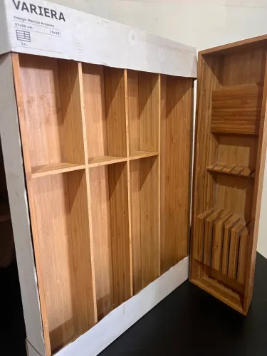 Conjunto organizador de talheres e faqueiro em madeira nobre 37x50 cm.