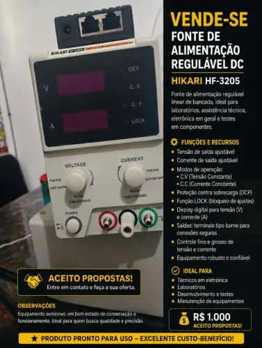 Fonte de Alimentação Regulável DC Hikari HF-3205.