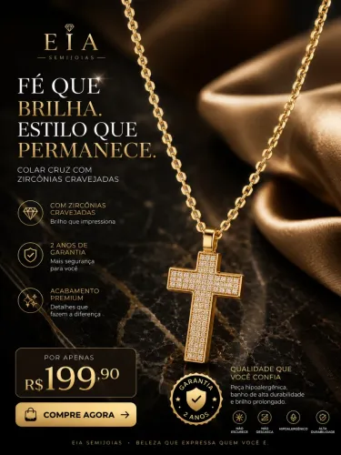 Colar Cruz com Zircônia Cravejadas