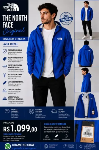 Jaqueta Masculina The North Face Original Azul Royal Nova Com Etiqueta Premium