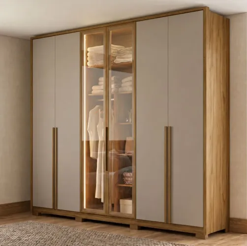 Guarda roupa100%MDF casal 6 portas com led