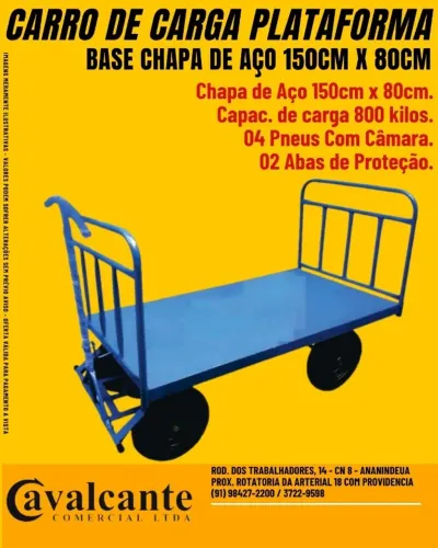 CARRO DE CARGA PLATAFORMA BASE CHAPA DE AÇO 150CM X 80CM