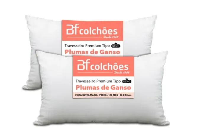 Kit 2 Travesseiros 50x90 - Tipo Plumo de Ganso Ecológico