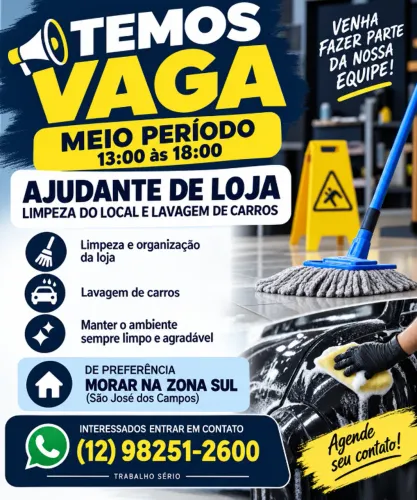 Vaga de emprego limpador de loja meio período