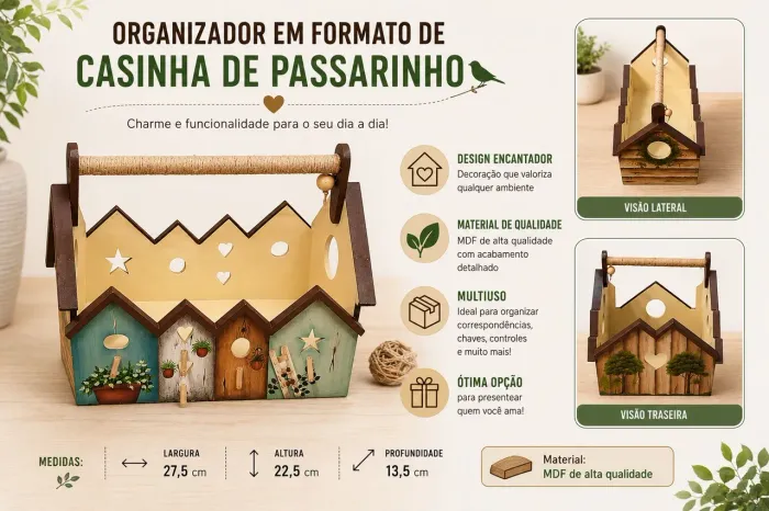 Organizador em Forma de "Casa de Passarinho" - MDF
