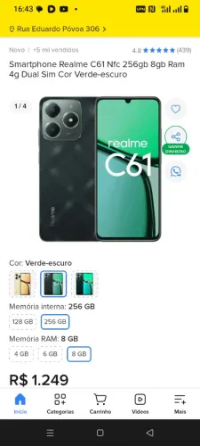 Realme C61 256 gigas em estado novo 