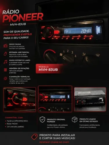 Rádio Pionner MVH-83UB Automotivo