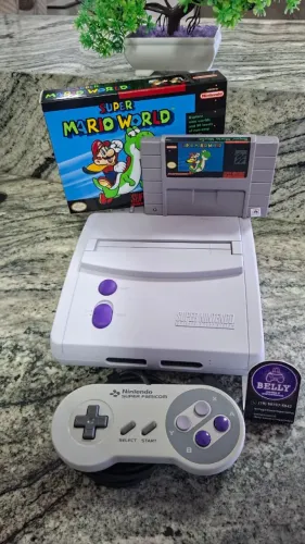 SUPER NINTENDO BABY + CONTROLE ORIGINAL + SUPER MARIO WORLD NA CAIXA