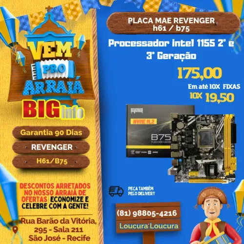 Placa Mãe H61 Socket Lga 1155 Com M.2 Nvme Lan Giga I3 I5 I7