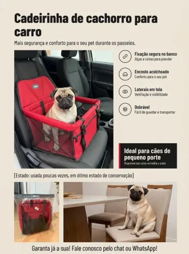 Cadeirinha de Transporte para Cachorro - Carro - Pouco Usada