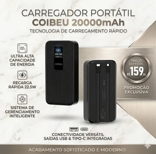 Powerbank Coibeu 20000mah Carregador Portátil