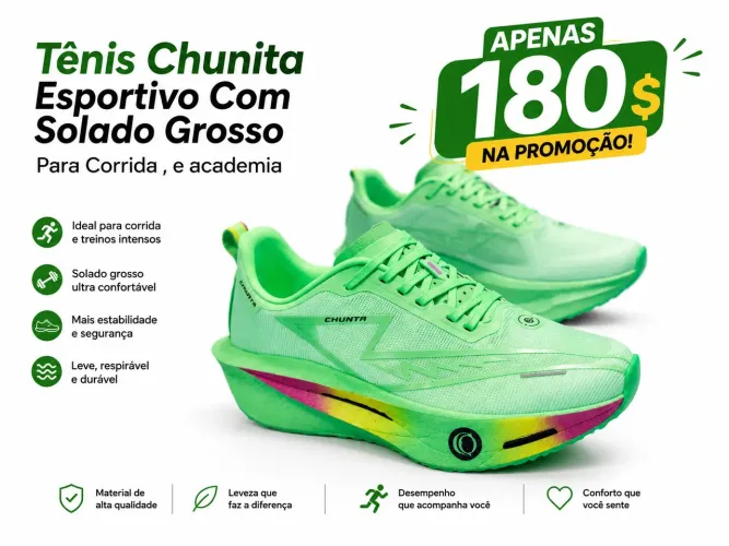 Tênis Chunita Esportivo com Solado Grosso, para corrida