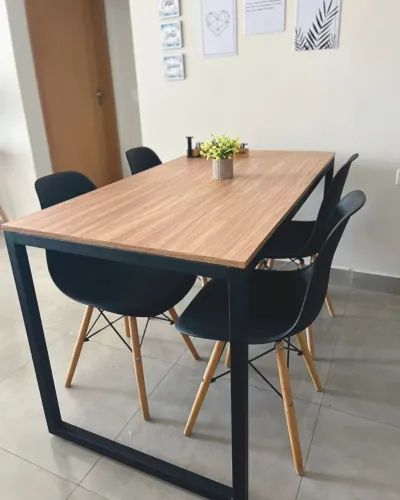 Mesa De Jantar 4 Lugares Industrial MDF e Metalon
