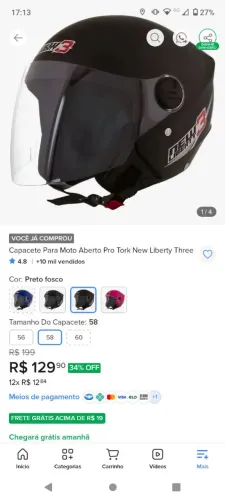 Capacete aberto