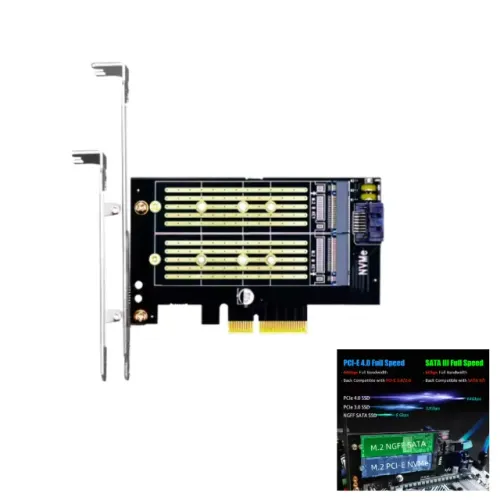 Adaptador PCIe Dual M.2 NVMe + NGFF SATA para SSD M.2 PCIe 4.... | Novo | Pronta Entrega