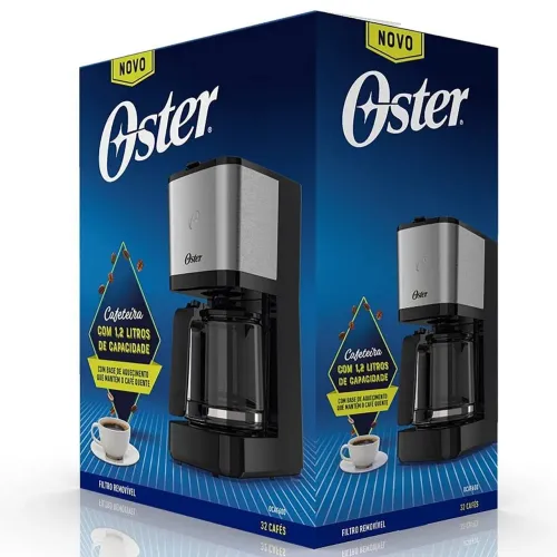Cafeteira Oster Inox, 1,2L, 110V, Preto/Inox, 750W, OCAF600