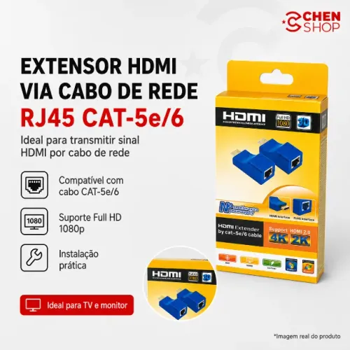 Extensor HDMI Via Cabo de Rede RJ45 CAT-5e/6 Full HD 1080p