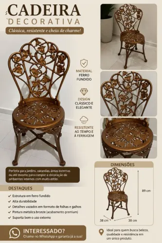 Cadeira Decorativa em Ferro Fundido - Acabamento Bronze