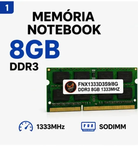 MEMÓRIA 8GB DDR3 FNX NOTEBOOK - NOVA - GARANTIA DE UM ANO - ACEITO CARTÃO - AEE INFO