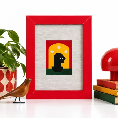 Quadro Decorativo Africanidades Perfil Negro Arte Afro Geométrica Moldura Vermelha 16x21