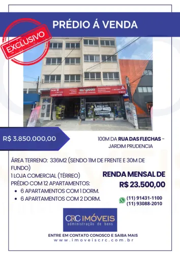 PRÉDIO À VENDA ? JARDIM PRUDÊNCIA - A apenas 100m da Rua das Flechas