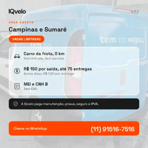 Vaga motorista MEI entregas Magalog, carro da frota - Campinas