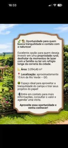 Chácara para vender próximo a rio verde 15 km do lado da rodovia