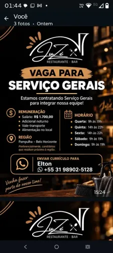Trabalhar restaurante e Bar