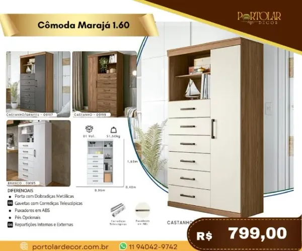 Cômoda Marajá 1.60, a pronta entrega